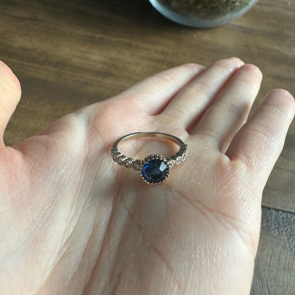 ✨Dark Blue Gem and Faux Diamond Ring✨